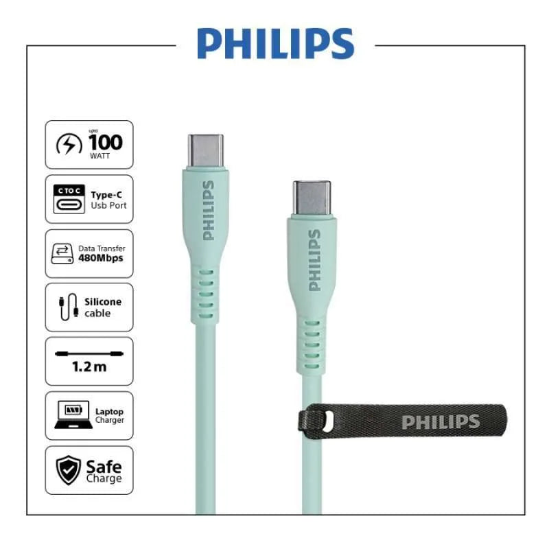 Philips DLC9100W USB Type-C to C Kabel Data Cable PD 100W 1.2M - Green