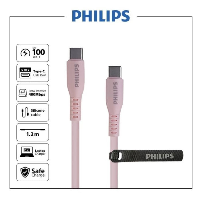 Philips DLC9102W USB Type-C to C Kabel Data Cable PD 100W 1.2M - Pink