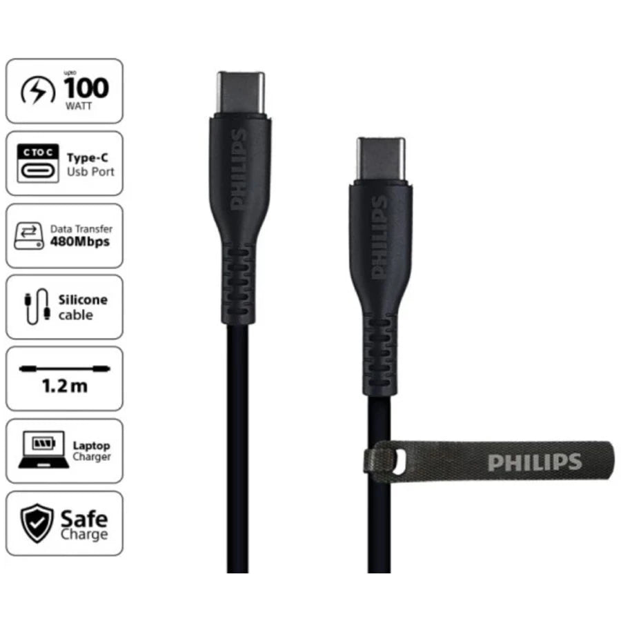 Philips DLC9100B USB Type-C to C Kabel Data Cable PD 100W 1.2M - Black