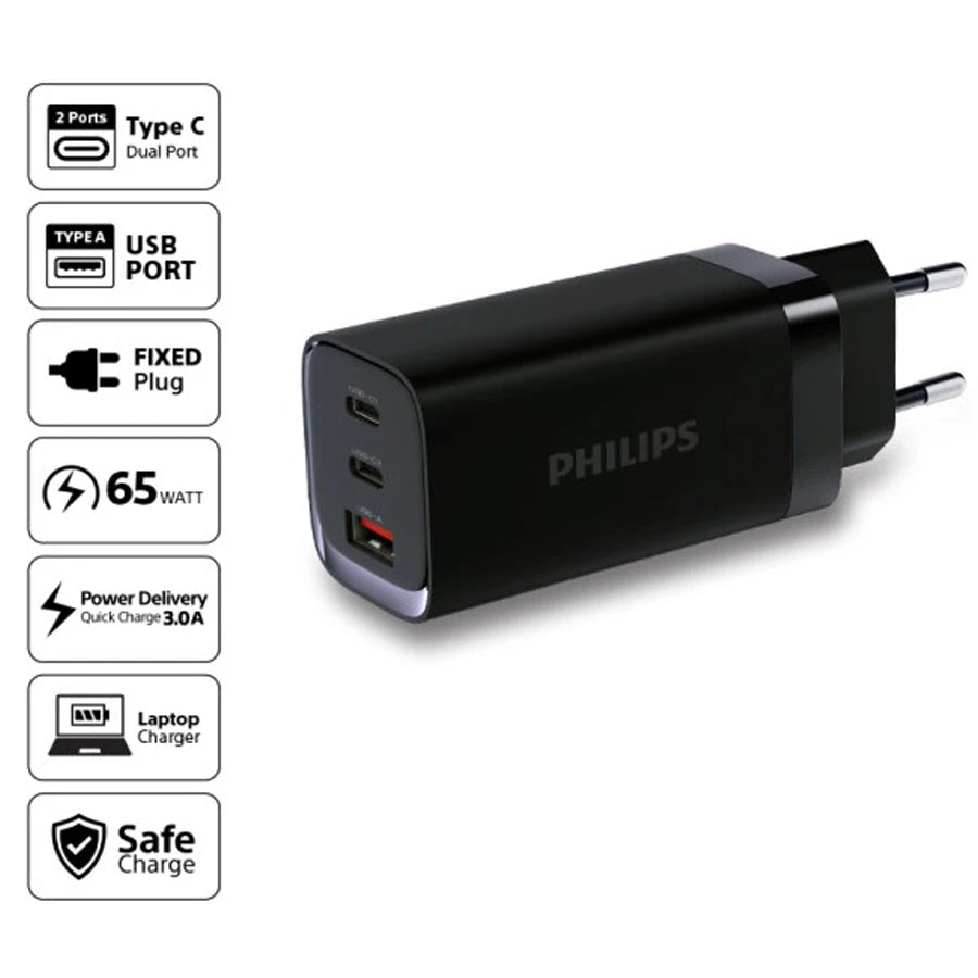 Wall Charger PHILIPS DLP6335CB PD 65W 3Output (2 USB C+USB A)