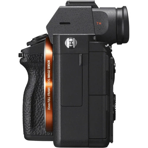 Side view of Sony Alpha a7 III Mirrorless Digital Camera showcasing its 35mm full-frame sensor and ergonomic design.