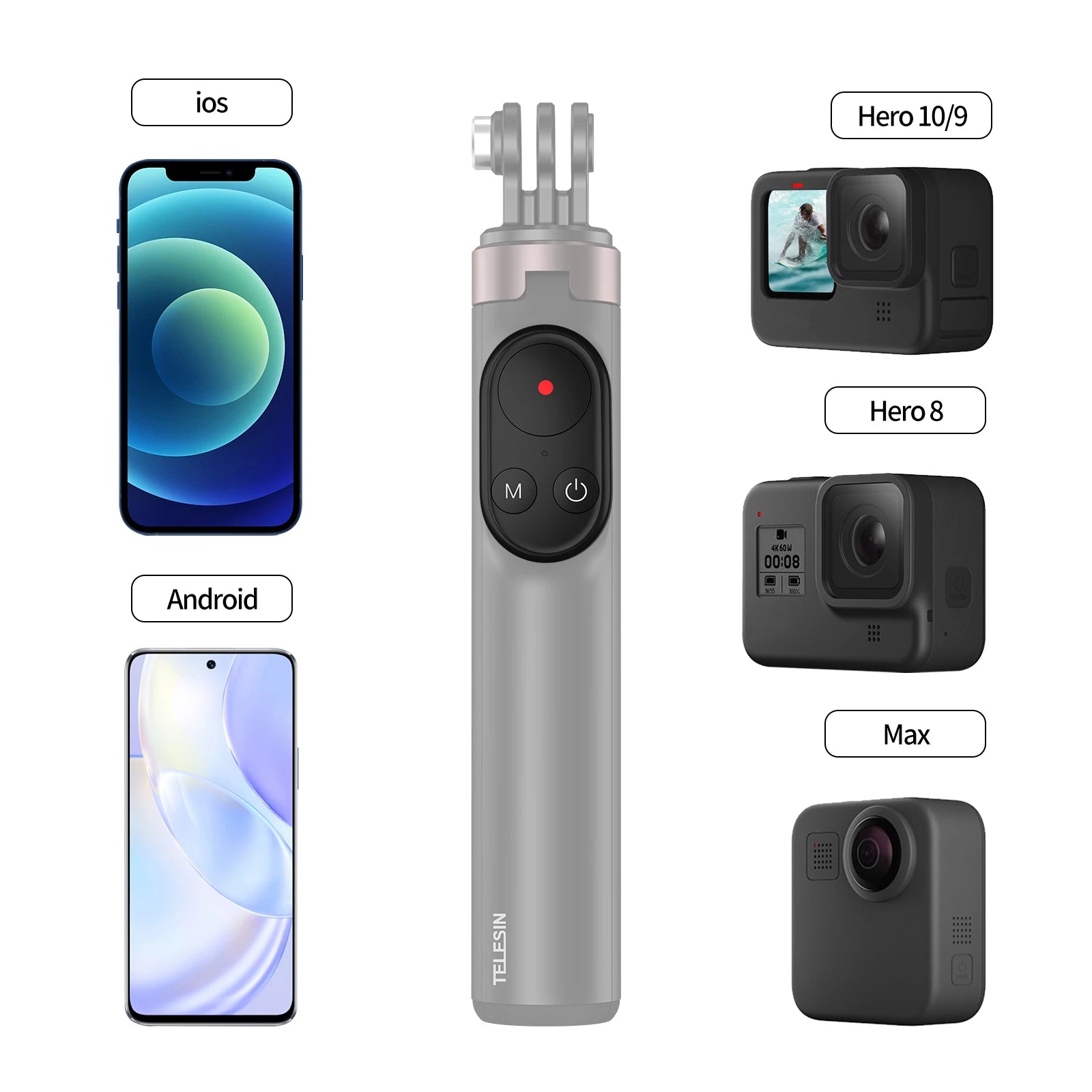 Telesin Vlog Selfie stick with Remote Control for GoPro10/9/8/Max