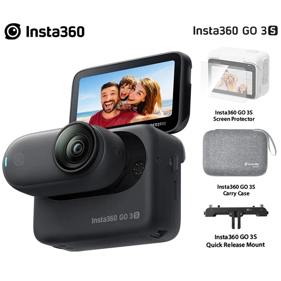 Insta360 GO 3S (128GB) Standard Midnight Black + Screen Protector + Carry Case + Quick Release Mount