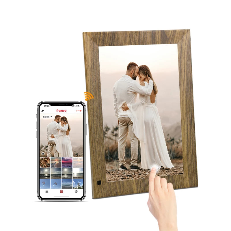 Frameo 10" Smart Digital Photo Frame with Frameo App (Wood)