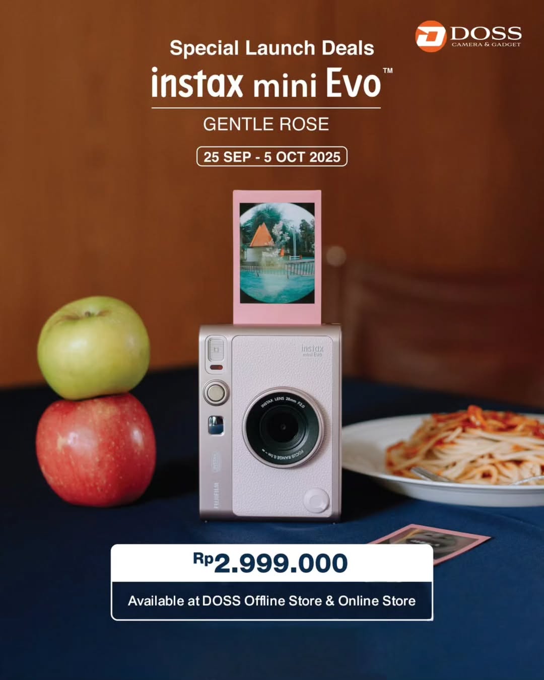 Instax Mini Evo Gentle Rose Hadir di DOSS: Kamera Hybrid Instax Digital dengan Sentuhan Elegan