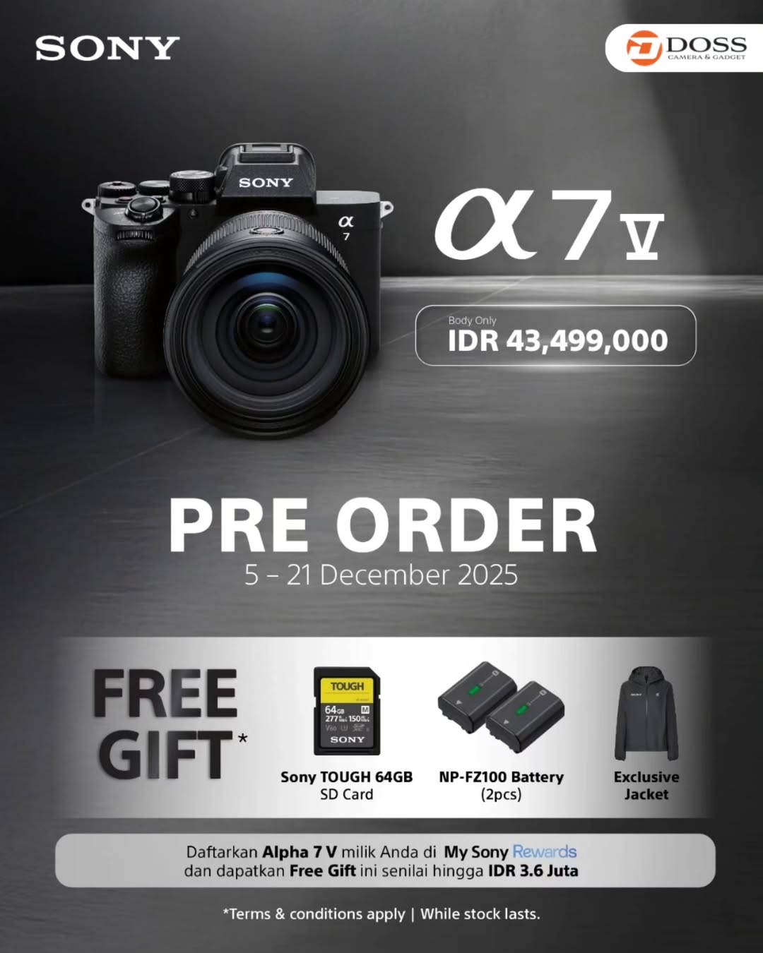 Pre Order Resmi Sony A7 V Dibuka di DOSS Camera & Gadget, Amankan Bonusnya Sekarang
