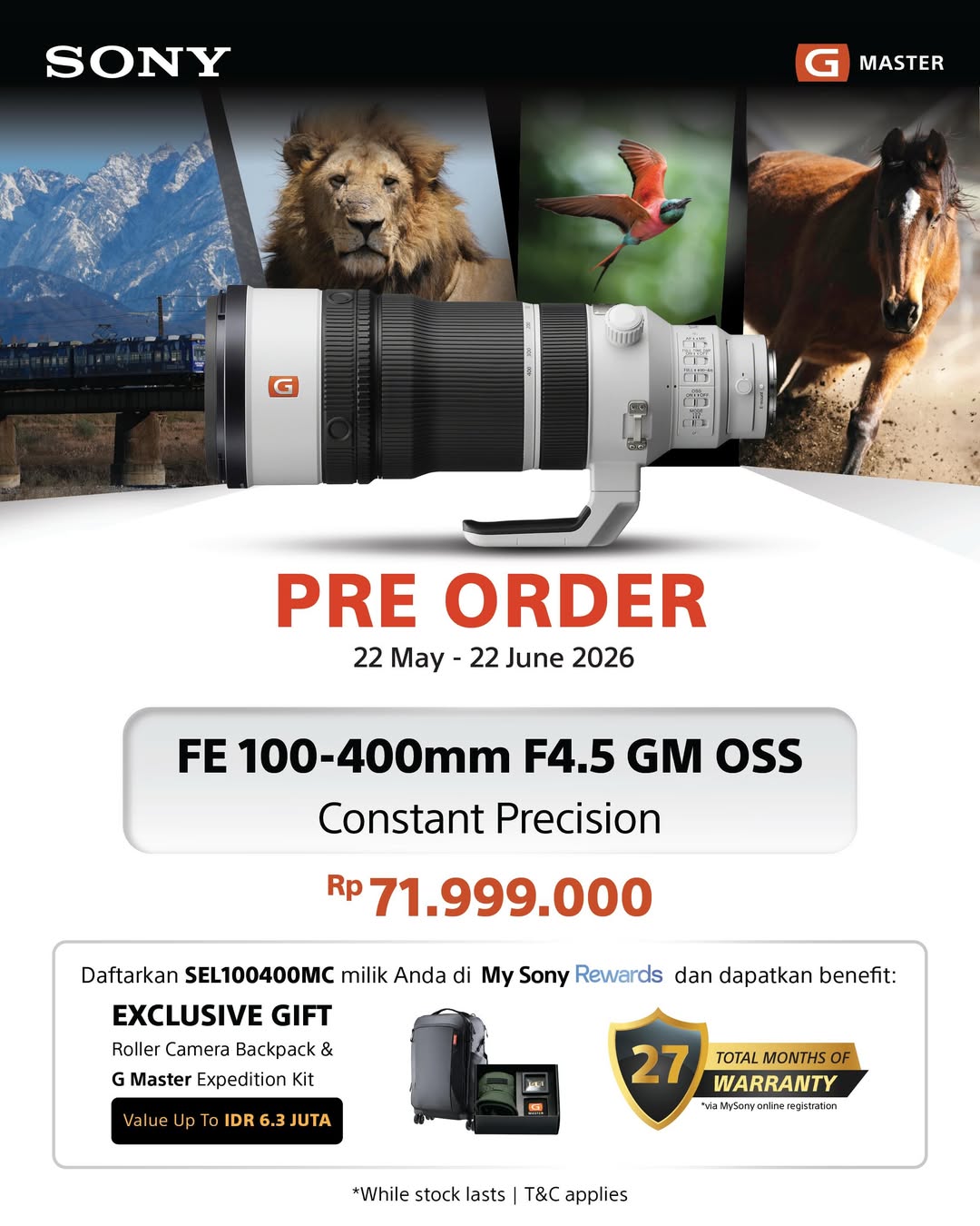 Ayo Pre Order Sony FE 100-400mm F4.5 GM OSS di DOSS, Dapatkan Exclusive Gift Senilai Rp6.3 Juta