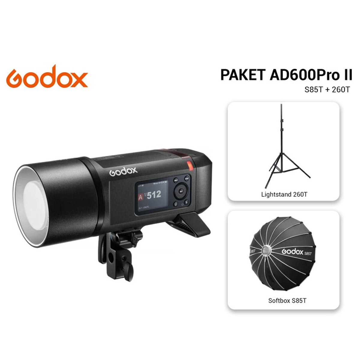 Godox Outdoor Flash AD600Pro II with Umbrella Softbox S85T and Lightstand 260T