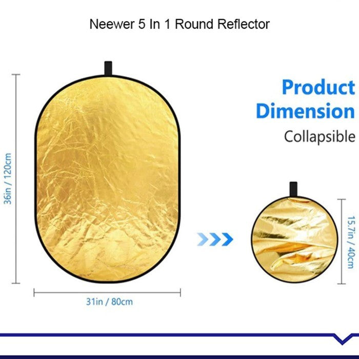 Neewer 5-IN-1 Reflectors 80X120 Portable Lighting Reflector/Diffuser Kit