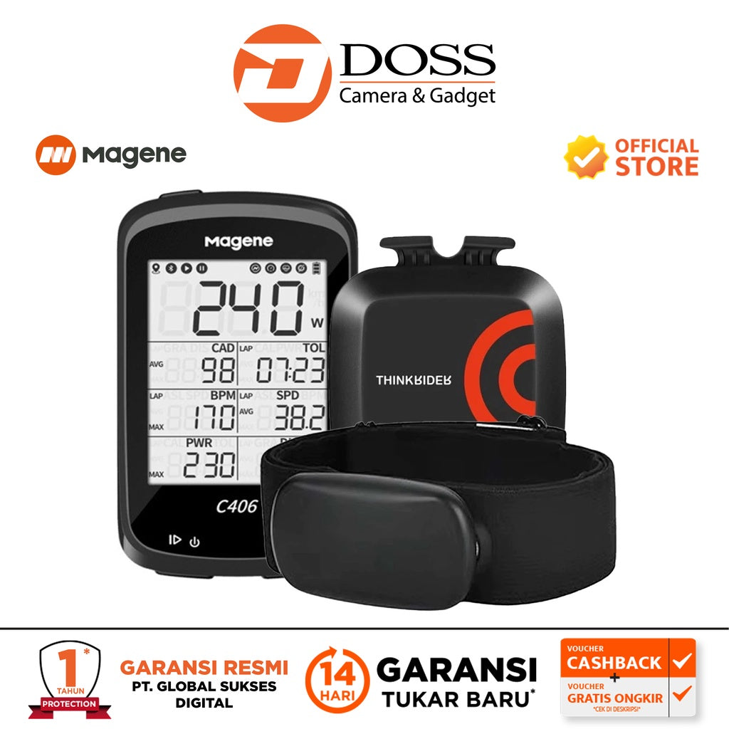 Magene C406 Bike Computer Black + Cadence + Heart Rate Monitor