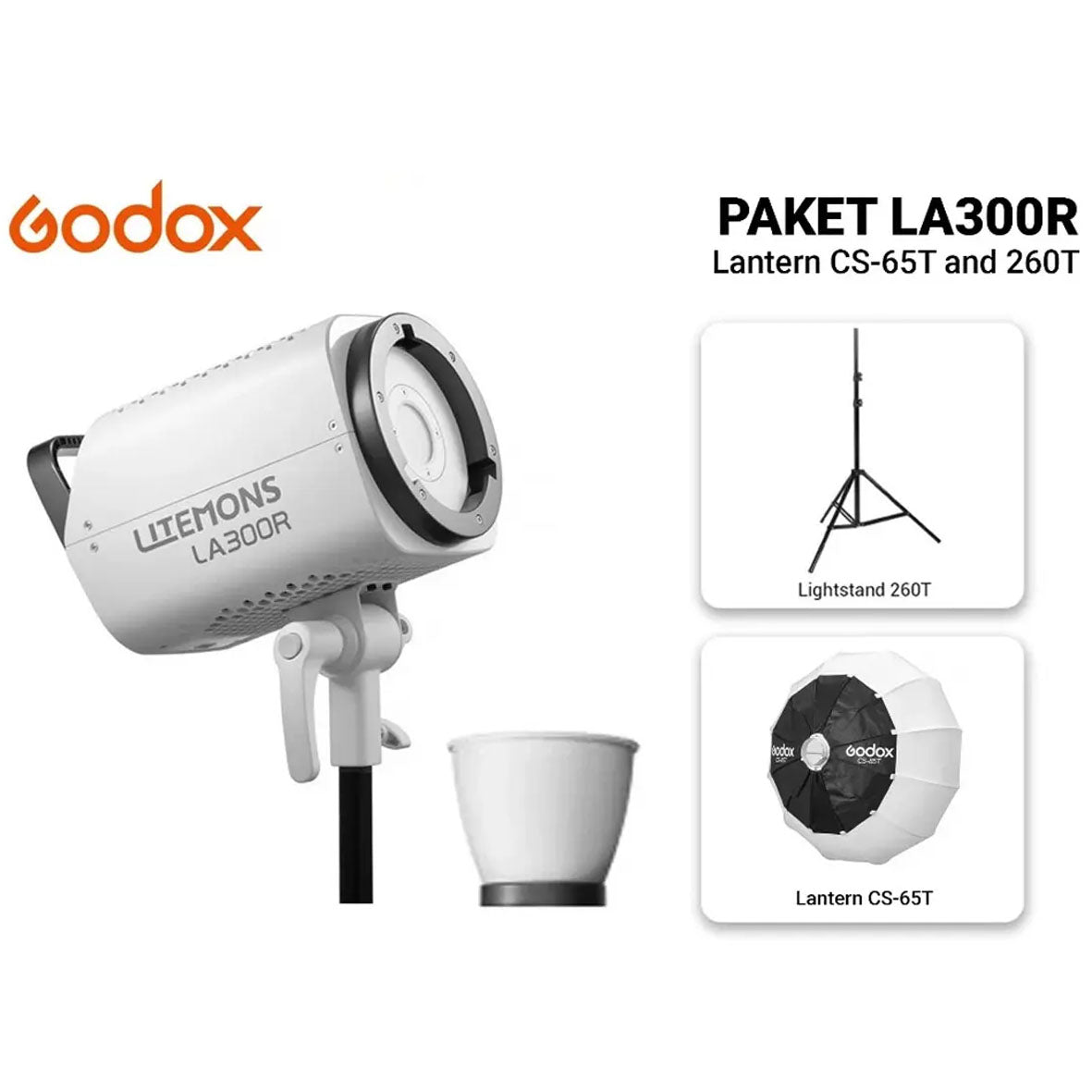 Godox Litemons LA300R RGB LED Monolight with  Lantern CS-65T and Lightstand 260T