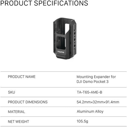 Tilta Accessory Mounting Expander for DJI Osmo Pocket 3-Black