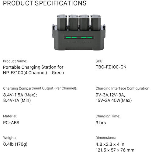Tilta Portable Charging Station for NP-FZ100 (4 Channel) - Green TBC-FZ100-GN