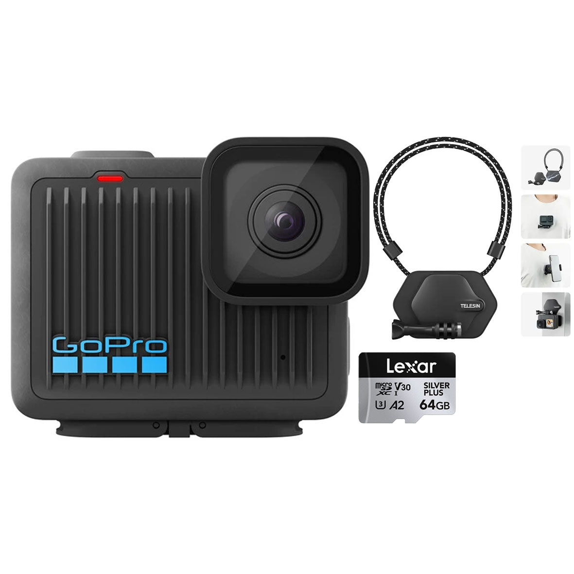 GoPro Hero Action Camera (FREE Lexar 64GB Silver Plus microSDXC UHS-I & Telesin Magnetic Pendant Mount)