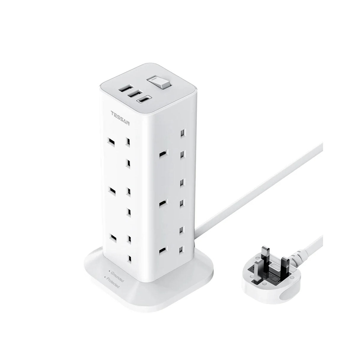 Tessan Power Strip 12AC + 3 USB Vertical Tower TS-TPS04-DE