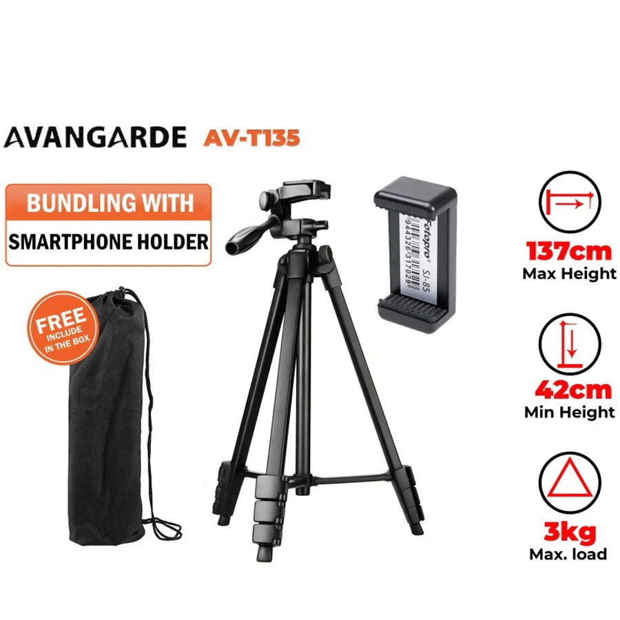 Avangarde AV-T135 Portable Tripod + SJ-85 Phone Holder Tripod Kamera