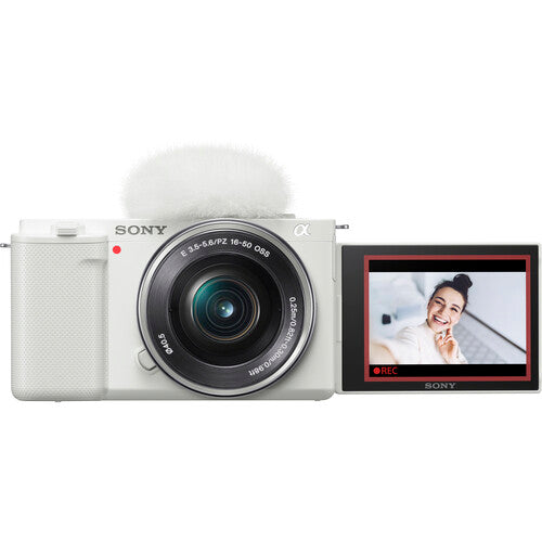Sony ZV-E10 Mirrorless Camera with 16-50mm White With Sony GP-VPT2BT Wireless Shooting Grip White