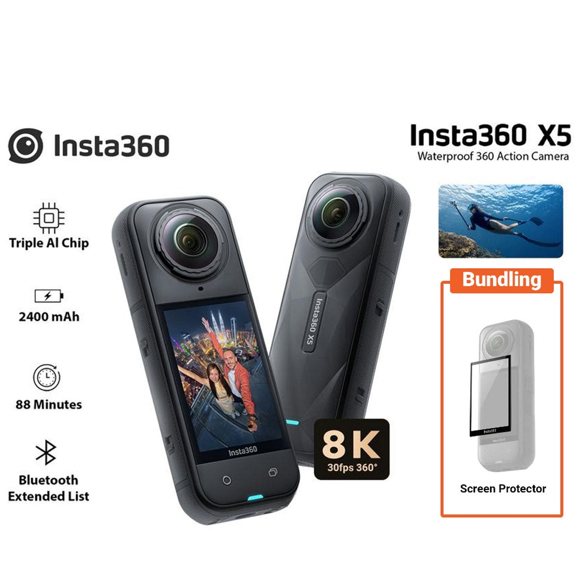 Insta360 X5 with Cooling Screen Protector