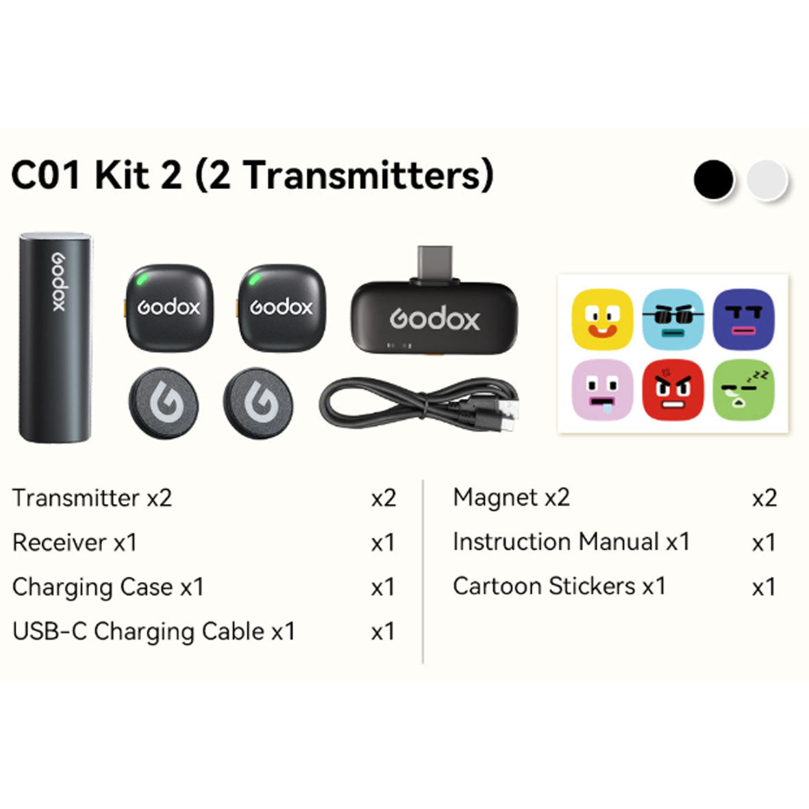 Godox C01 2-Person Wireless Microphone System with USB-C Connector for Mobile Devices