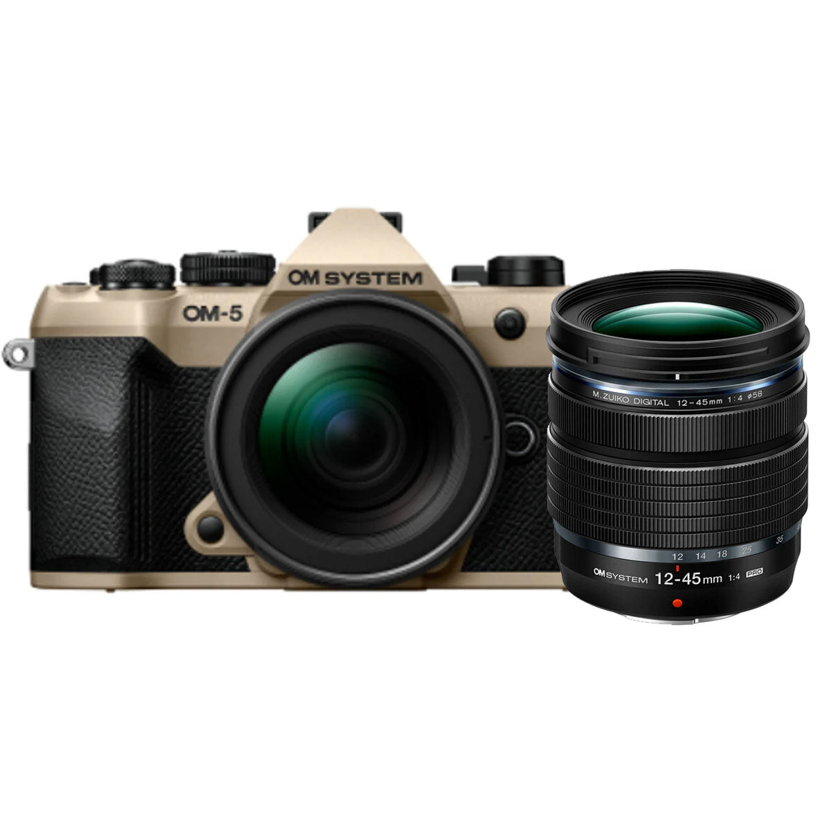 OM SYSTEM OM-5 Mark ii Mirrorless Camera with 14-150mm F4.0-5.6 Ⅱ Lens kit (Sand Beige) + OM SYSTEM M.ZUIKO DIGITAL ED 12-45mm F4.0 PRO Lens