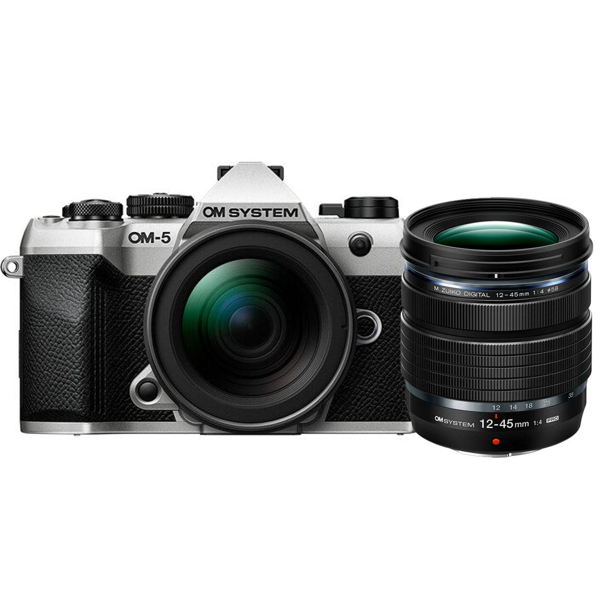 OM SYSTEM OM-5 Mark ii Mirrorless Camera with 14-150mm F4.0-5.6 Ⅱ Lens kit (Silver) + OM SYSTEM M.ZUIKO DIGITAL ED 12-45mm F4.0 PRO Lens