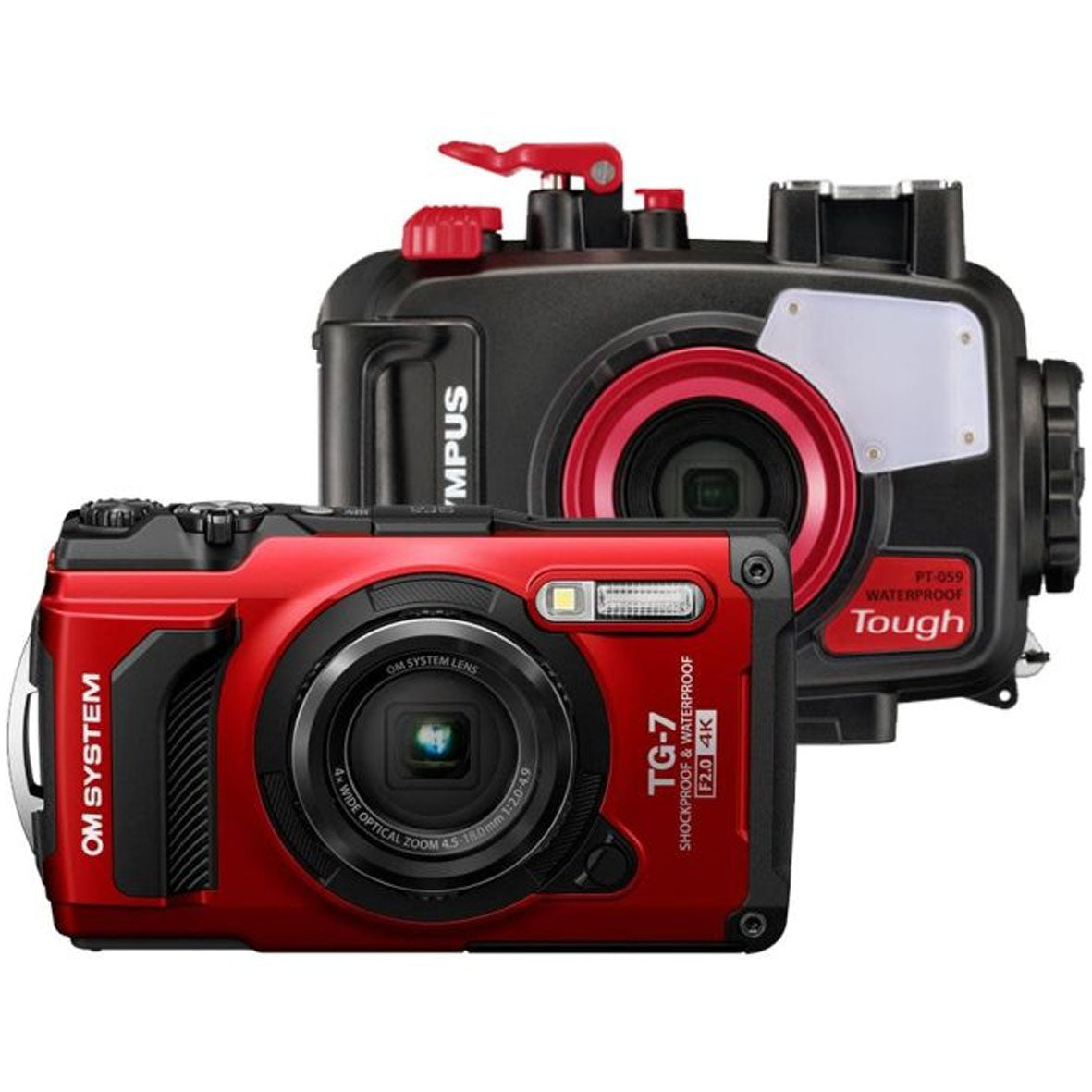 OM SYSTEM Tough TG-7 Digital Camera (Red) + OM SYSTEM OM SYSTEM PT-059 Underwater Housing for OM SYSTEM TG-7