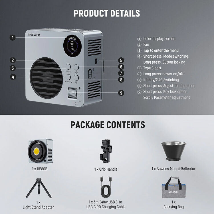 Neewer HB80B 80W Bi-Color Mini COB LED Video Light