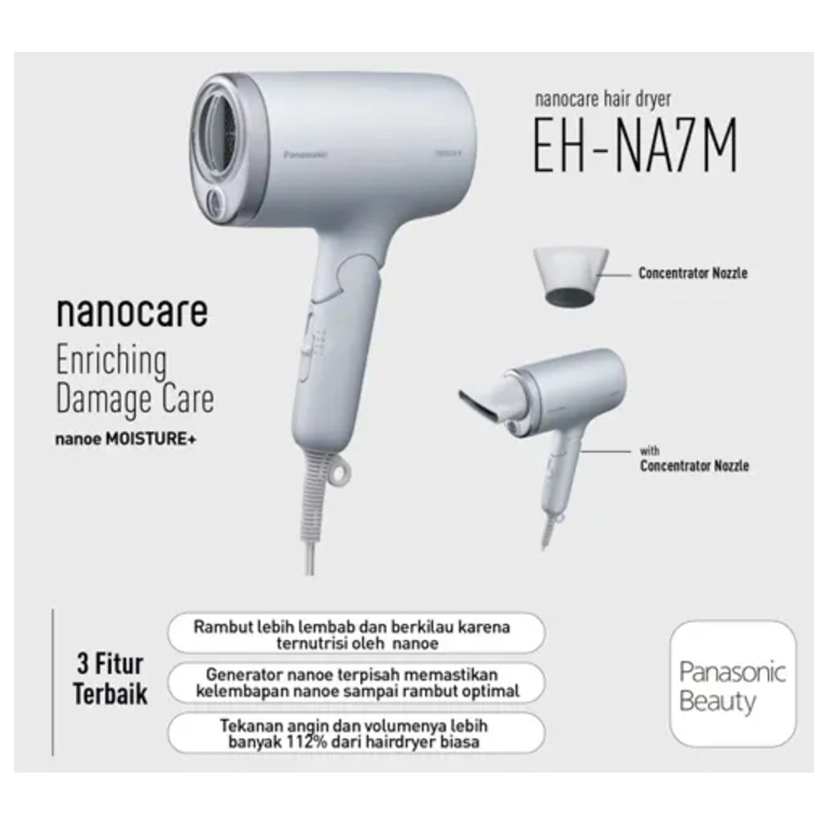 Panasonic Nanocare Hairdryer 1600W EH-NA7M-H415 - Light Grey