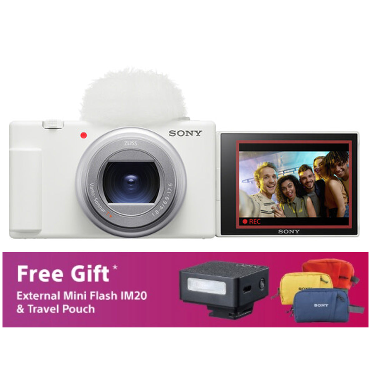 Sony ZV-1 II Digital Camera (White) with Godox Mini Flash IM20