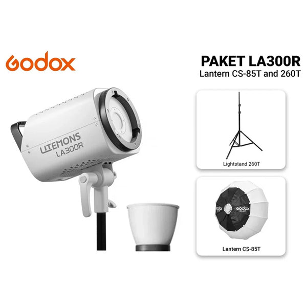 Godox Litemons LA300R RGB LED Monolight with  Lantern CS-85T and Lightstand 260T