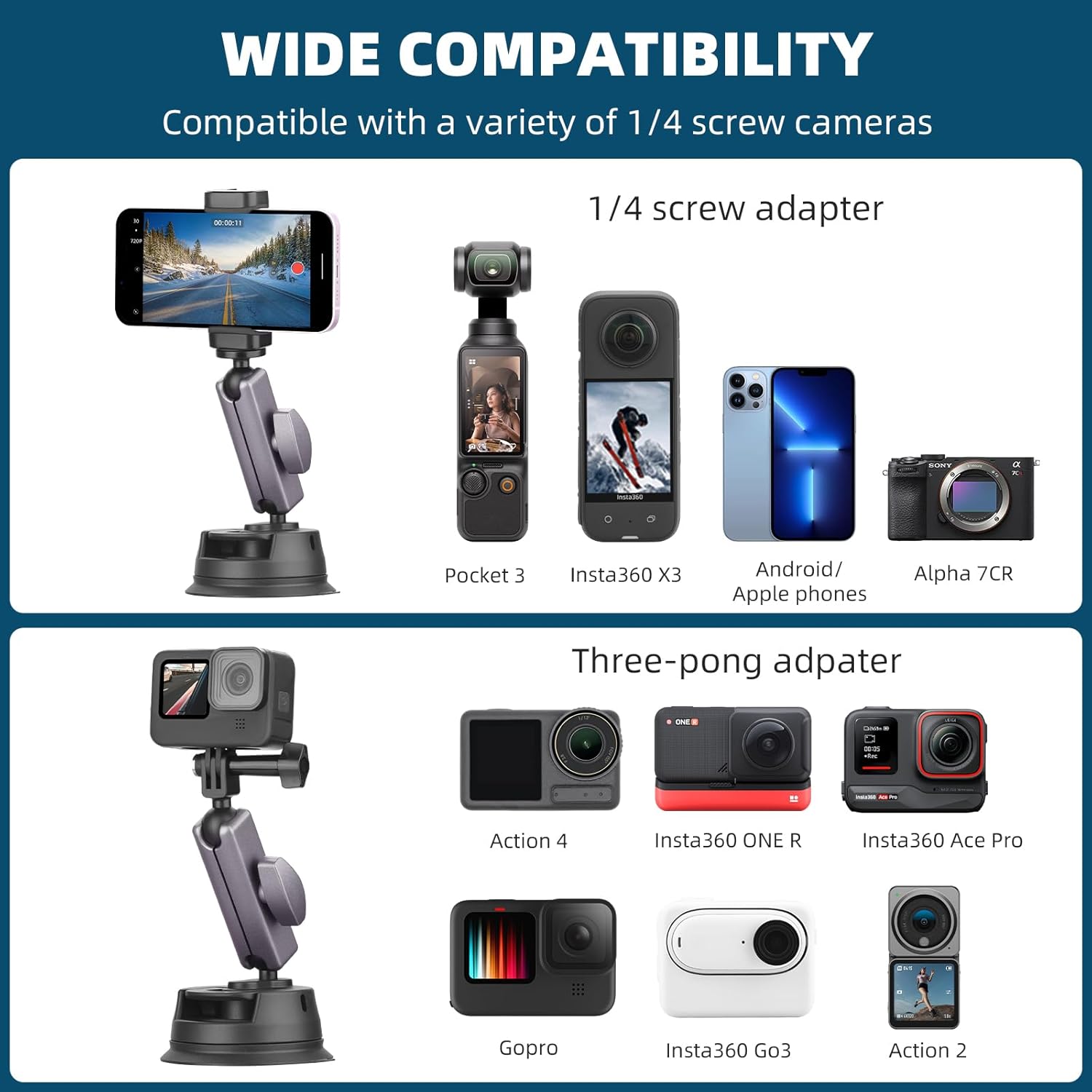 BRDRC Car Suction Cup Bracket for Sports Camera EW10203