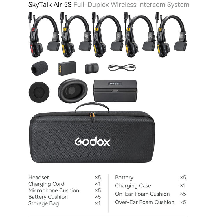 Godox SkyTalk Air 5S 5-Person Full-Duplex Wireless Intercom Headset System