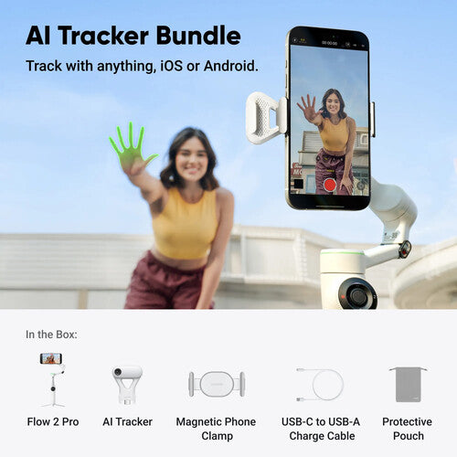 Insta360 Flow 2 Pro Smartphone Gimbal Stabilizer AI Tracker Bundle