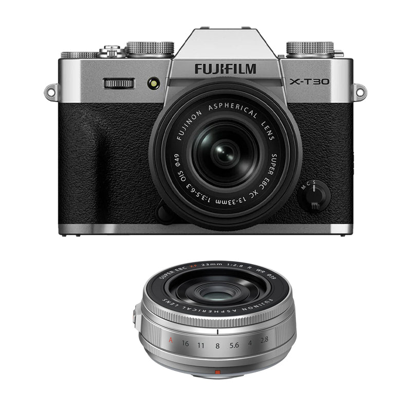 Fujifilm X-T30 III Mirrorless Camera with 13-33mm f/3.5-6.3 Lens with Fujifilm XF 23mm f/2.8 R WR Lens (Silver)