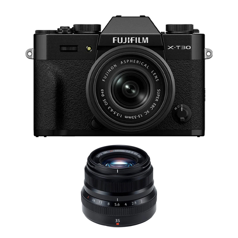 Fujifilm X-T30 III Mirrorless Camera with 13-33mm f/3.5-6.3 Lens with Fujifilm XF 35mm f2 R WR Lens (Black)