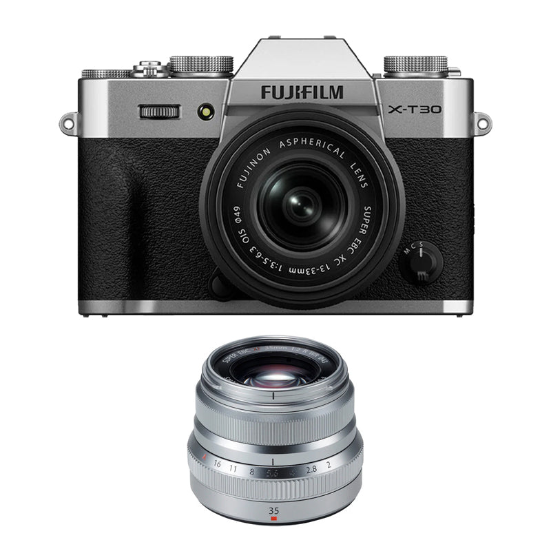 Fujifilm X-T30 III Mirrorless Camera with 13-33mm f/3.5-6.3 Lens with Fujifilm XF 35mm f2 R WR Lens (Black)