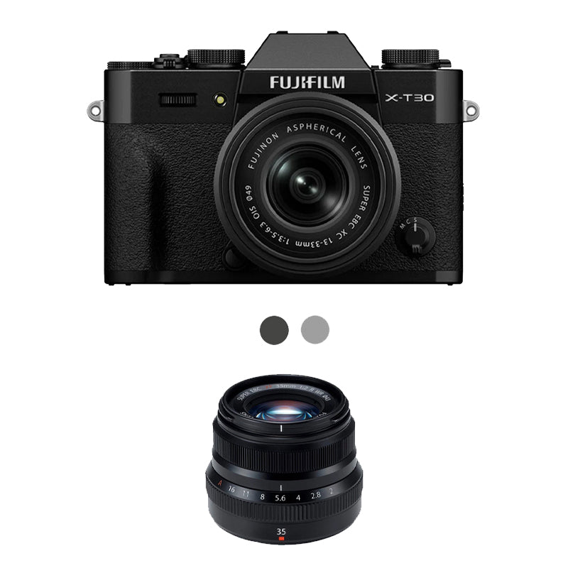Fujifilm X-T30 III Mirrorless Camera with 13-33mm f/3.5-6.3 Lens with Fujifilm XF 35mm f2 R WR Lens (Black)
