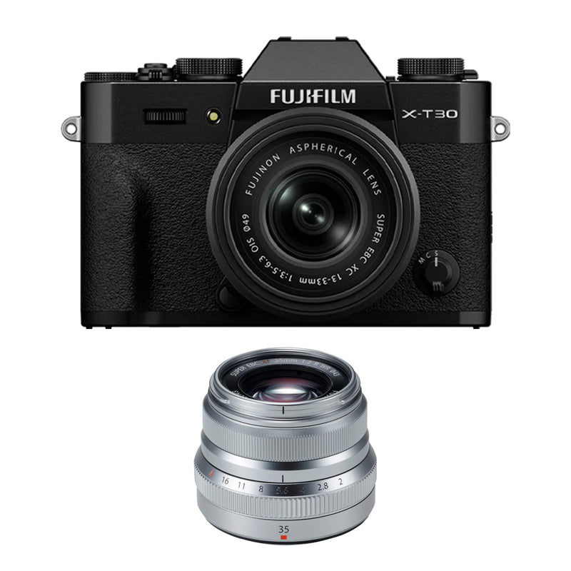 Fujifilm X-T30 III Mirrorless Camera with 13-33mm f/3.5-6.3 Lens with Fujifilm XF 35mm f2 R WR Lens (Silver)