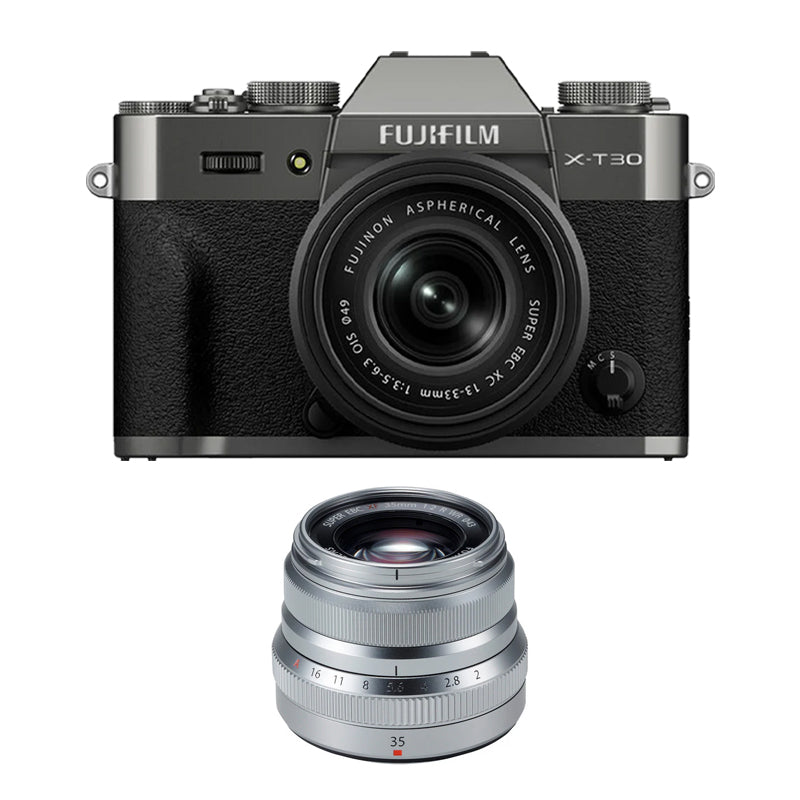 Fujifilm X-T30 III Mirrorless Camera with 13-33mm f/3.5-6.3 Lens with Fujifilm XF 35mm f2 R WR Lens (Silver)
