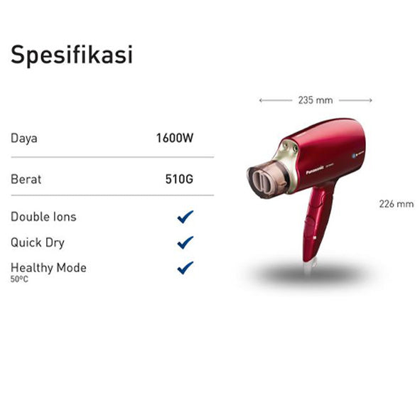 Panasonic Nanocare Hair Dryer + Platinum Ion 1600W EH-NA45-RP415 Rouge Pink