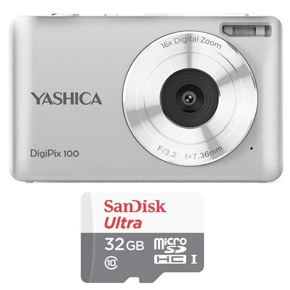 YASHICA DigiPix 100 (Silver) with Sandisk Ultra Micro SD 32GB 100Mb/s MicroSDHC UHS-I