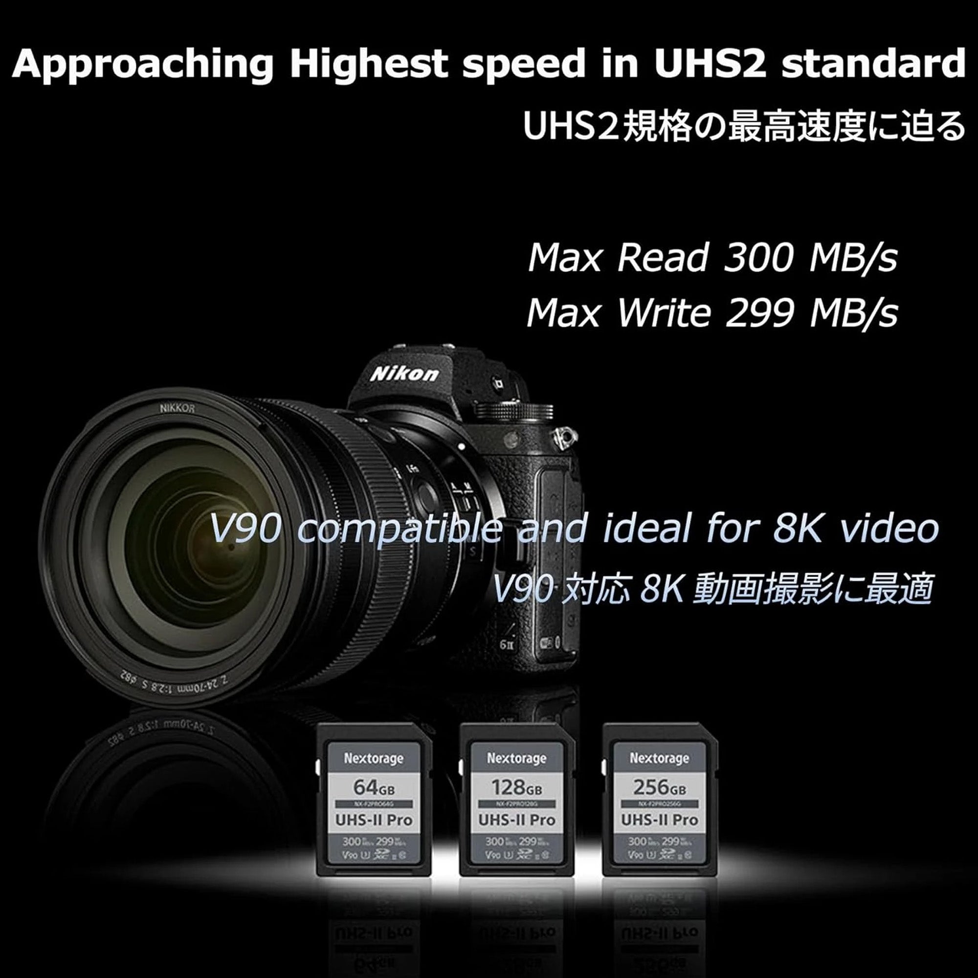 Nextorage NX-F2PRO SDXC UHS II 256GB 300MB/s Max Read Speed, 299MB/s Max Write Speed U3 CL10 V90