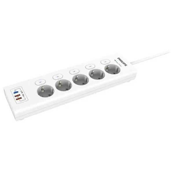 Philips Power Strip 5 Socket + USB PD 20W CHP6752WA – Surge Protection 450J, 4000W