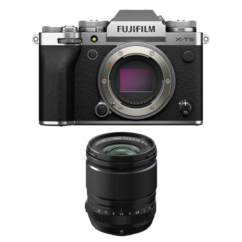Fujifilm X-T5 Mirrorless Camera Body Only (Silver) with Fujifilm XF 18mm f1.4 R LM WR Lens