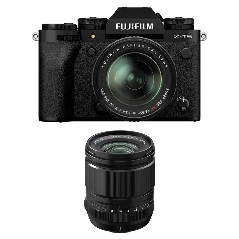 Fujifilm X-T5 Mirrorless Camera with 18-55mm Lens (Black) with Fujifilm XF 18mm f1.4 R LM WR Lens