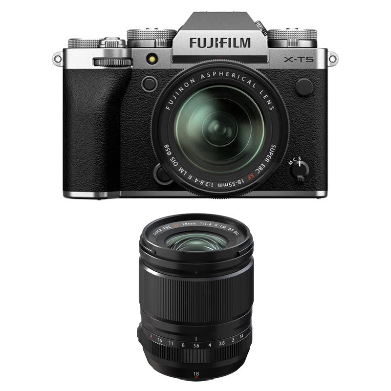 Fujifilm X-T5 Mirrorless Camera with 18-55mm Lens (Silver) with Fujifilm XF 18mm f1.4 R LM WR Lens