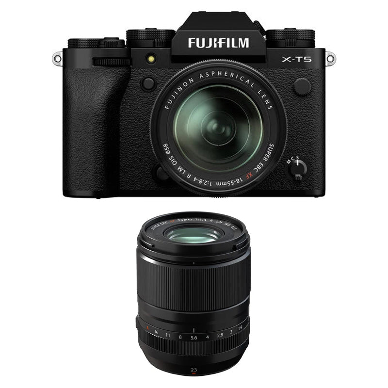 Fujifilm X-T5 Mirrorless Camera with 18-55mm Lens (Black) with Fujifilm XF 23mm f1.4 R LM WR Lens
