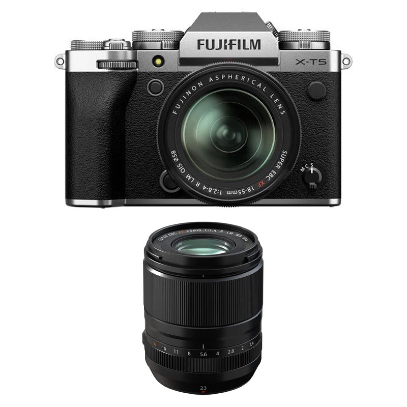 Fujifilm X-T5 Mirrorless Camera with 18-55mm Lens (Silver) with Fujifilm XF 23mm f1.4 R LM WR Lens