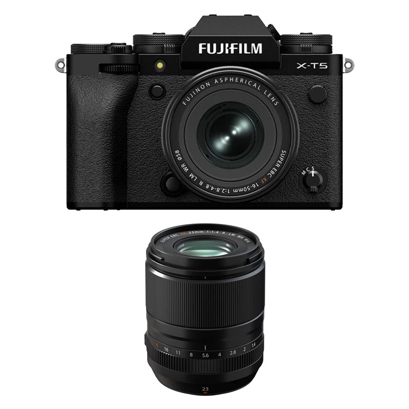 Fujifilm X-T5 Mirrorless Camera with XF 16-50mm f2.8-4.8 Lens (Black) with Fujifilm XF 23mm f1.4 R LM WR Lens