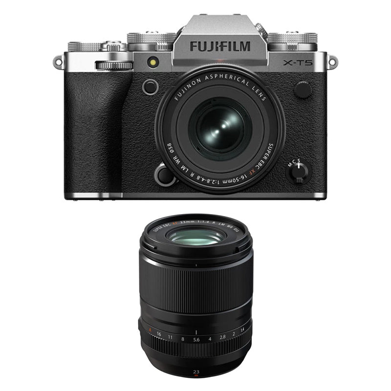 Fujifilm X-T5 Mirrorless Camera with XF 16-50mm f2.8-4.8 Lens (Silver) with Fujifilm XF 23mm f1.4 R LM WR Lens